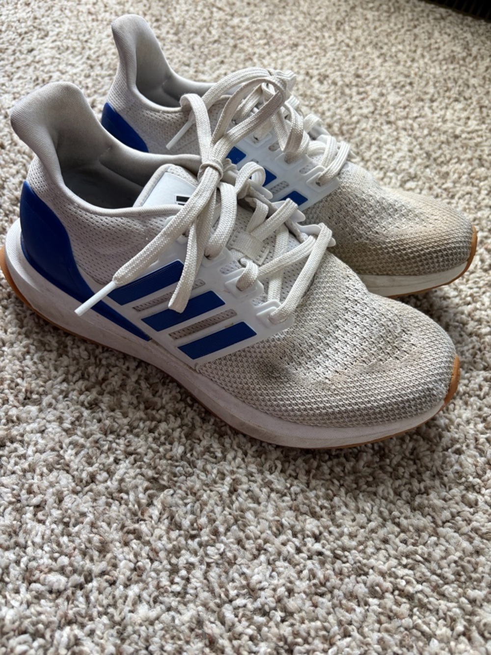 Adidas Big Boys White Knit Running Shoes with Blue Accents - Size 5
